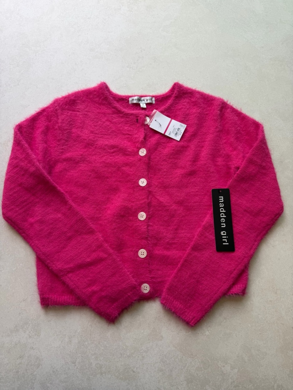 Madden Girl Hot Pink Fuzzy Button Cardigan